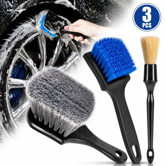 Deally Tire Brushes for Cleaning Tires, Car Wheel Brushes for Cleaning Wheels, Rim Cleaner Brush for Car Detailing, Premium Wheel Cleaner Brush Kit Safe for Cars, Trucks, SUVs, RVs