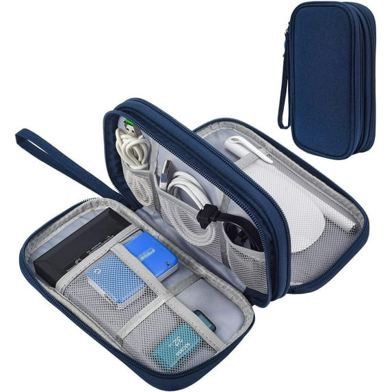 Deally Travel Cable Organizer Bag for Tech Accessories Portable Electronics Case for Power Bank USB Cables Earphones Charging Cords and Small Gadgets Blue