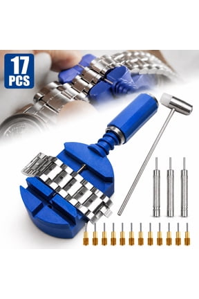 Watch Band Link Removal Tool Kit with 12pcs Replacement Pins and 3pcs Pin Punches 1pcs Head Hammer for Watch Bracelet Strap Adjustment and Watch Repair