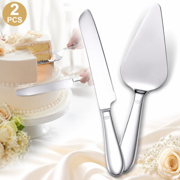 Deally Wedding Cake Cutting Set Cake Knife and Server Set Stainless Steel Pie Server with Thickened Rounded Edges for Birthday Anniversary Elegant Silverware Set 2 Pieces