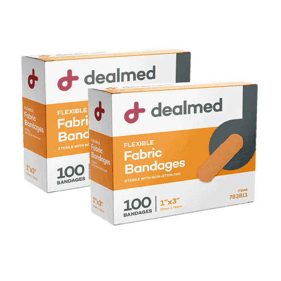 Dealmed 1" x 3" Fabric Adhesive Bandage with Sterile Non-Stick Pad, 100/Box (2 Pack)