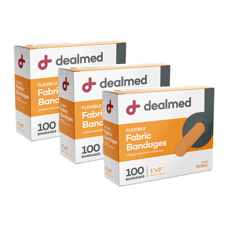 Dealmed 1" x 3" Fabric Adhesive Bandage with Sterile Non-Stick Pad, 100/Box (3 Pack)