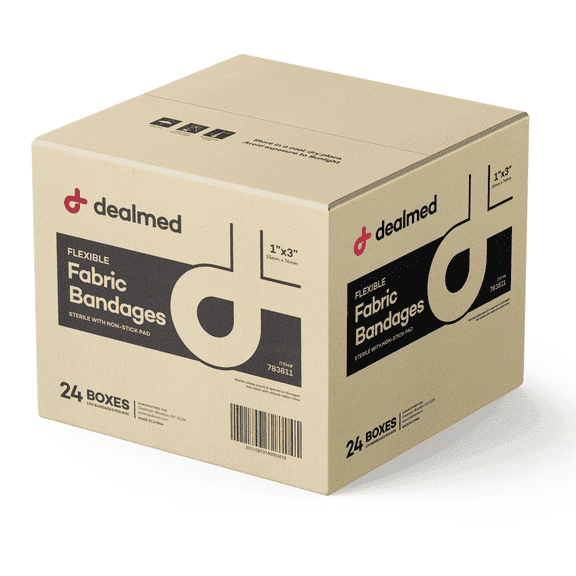 Dealmed 1" x 3" Fabric Adhesive Bandage with Sterile Non-Stick Pad, 100/Box (Case of 24)