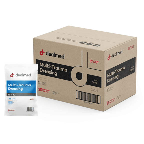 Dealmed 10" x 30" Multi-Trauma Dressing – Sterile Emergency Oversized Pad, Superior Absorbency, Protection and Padding, Wound Care Product for First Aid Kit (Case of 25)
