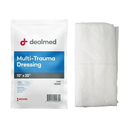 Dealmed 10" x 30" Multi-Trauma Dressing – Sterile Emergency Oversized Pad, Superior Absorbency, Protection and Padding, Wound Care Product for First Aid Kit (Pack of 1)