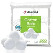 Dealmed 1000 ct. Cotton Balls for Face, Makeup, Medical Uses, & DIY Crafts | Non-Sterile Bulk Pack | Resealable Zip-Locked Bag | 100% Pure Cotton, Soft, Absorbent, Gentle (Pack of 1)