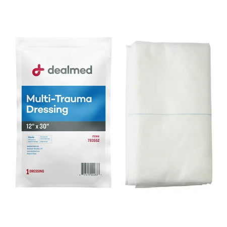 Dealmed 12" x 30" Multi-Trauma Dressing – Sterile Emergency Oversized Pad, Superior Absorbency, Protection and Padding, Wound Care Product for First Aid Kit (Pack of 1)