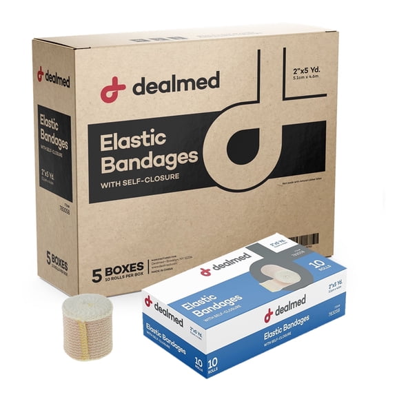 Dealmed Elastic Bandage Wrap 2" with Self Closure, Stretched Compression (50 Rolls/Case)