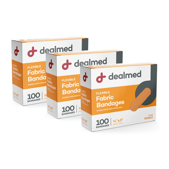 Dealmed Fabric Adhesive Bandages with Sterile Non-Stick Pad, 3/4" x 3", 100 Count (3 Pack)