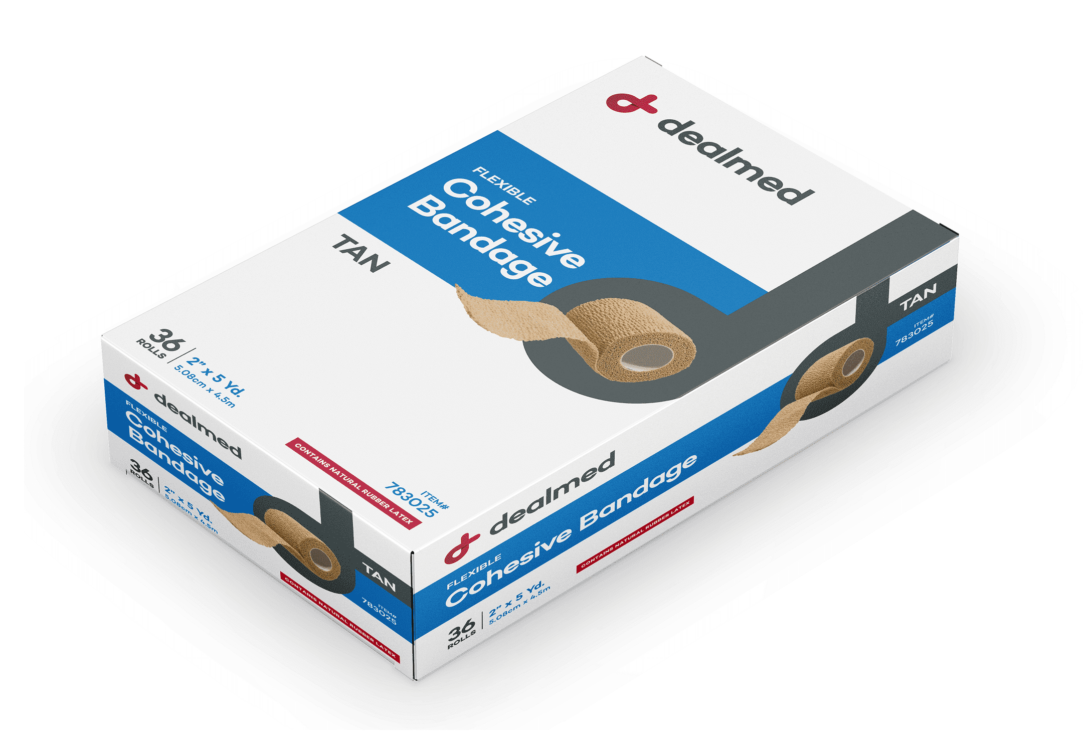 Dealmed 2" x 5 yd. Non Adherent Cohesive Bandage Wrap, Tan Color (Box of 36)