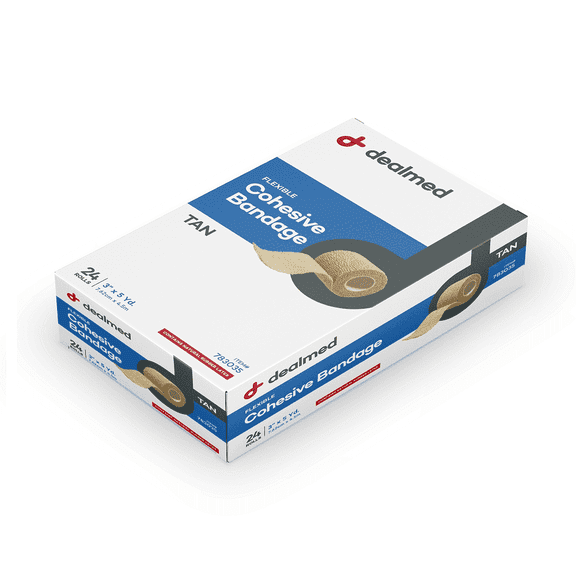 Dealmed 3" x 5 yd. Self Adherent Cohesive Bandage Wrap, Tan Color (24 Rolls)