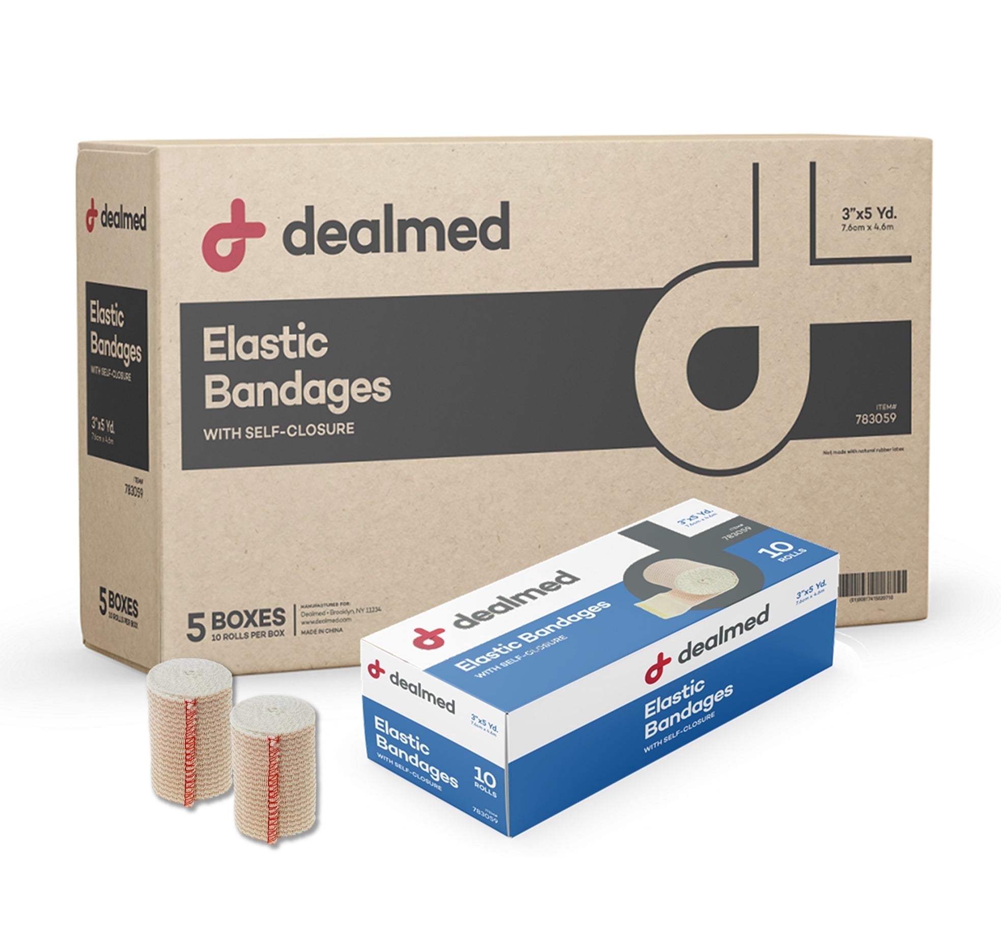 Dealmed Elastic Bandage Wrap 3" with Self Closure, Stretched Compression (50 Rolls/Case)