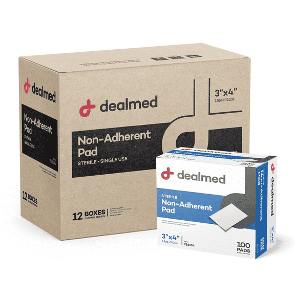 Dealmed 3" x 4" Non-Adherent Gauze Pads, Sterile Individually Wrapped, 100/Box (Case of 12)