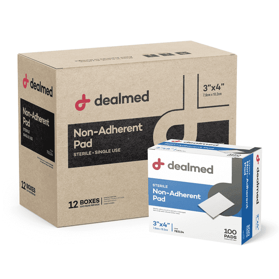 Dealmed 3" x 4" Non-Adherent Gauze Pads, Sterile Individually Wrapped, 100/Box (Case of 12)
