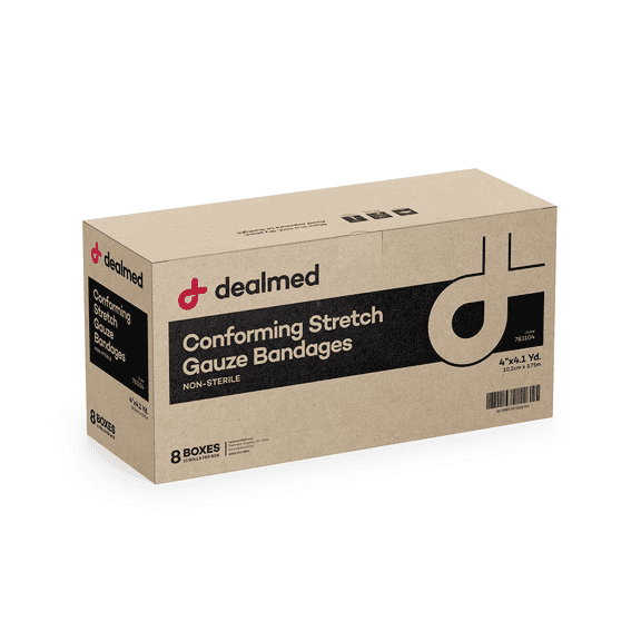 Dealmed 4" Conforming Stretch Gauze Bandages, 4.1 Yards Full Stretch, Multi-Use Bandages, 12/Box, 8 Bx/Cs