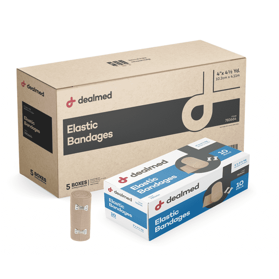 Dealmed 4" Elastic Bandage Wrap with Clip Closure, Stretched Compression (50 Rolls/Case)