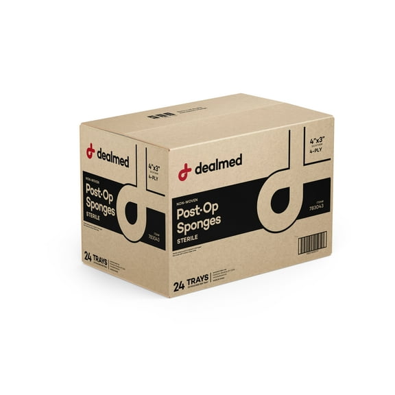 Dealmed 4" x 3" Sterile Post-Op Gauze Sponges 2's, 4 Ply, 25/Box (Case of 24)