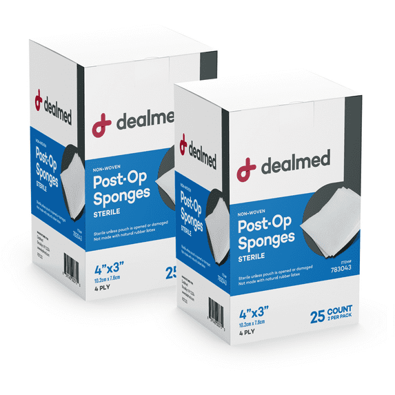 Dealmed 4" x 3" Sterile Post-Op Gauze Sponges 2's, 4 Ply, 25/Box (Pack of 2)