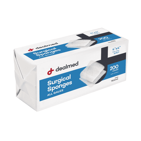 Dealmed 4" x 4" Gauze Sponges, 12-Ply Non-Sterile Woven Gauze Pads for Wound Care, First Aid Kits and Medical Facilities, 200 Count (1 Pack)