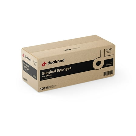 Dealmed 4" x 4" Gauze Sponges 12-Ply Non-Sterile Woven Gauze Pads for Wound Care, First Aid Kits and Medical Facilities, 200 Count (10 Pack)