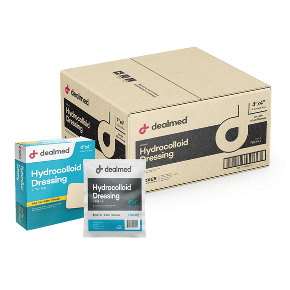 Dealmed 4" x 4" Hydrocolloid Dressing, Extra Thin .3mm | Sterile Individually Packed Dressings | Provide Moist Wound Healing Environment (Extra Thin, Case of 240)