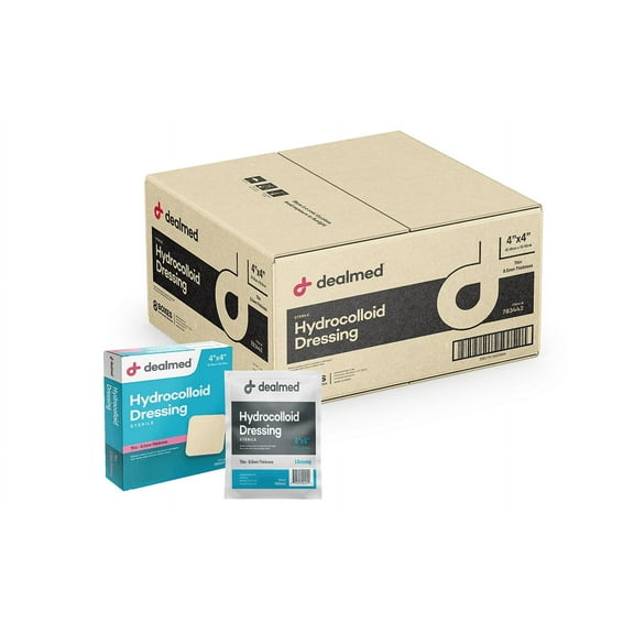 Dealmed 4" x 4" Hydrocolloid Dressing, Standard Thickness | Sterile Individually Packed Dressings | Provide Moist Wound Healing Environment (Standard, Case of 240)