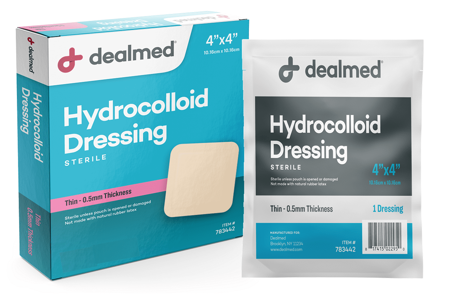 Dealmed 4" x 4" Hydrocolloid Dressing, Thin .5mm Sterile Individually Packed Dressings