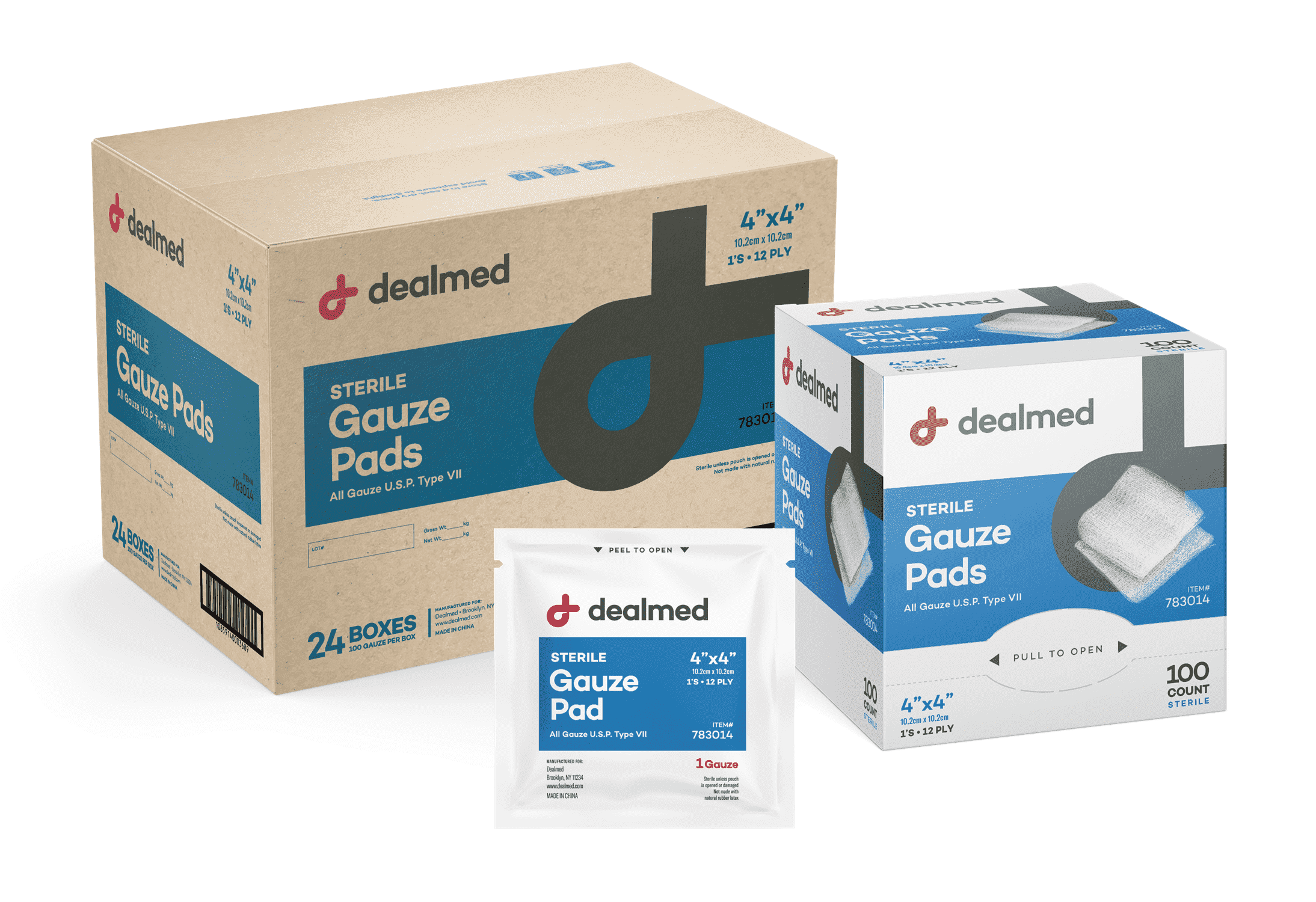 Dealmed 4’’ x 4’’ Sterile Gauze Pads, 12-Ply, Individually Wrapped, Wound Care Product for First Aid Kits, Medical Facilities 100/Box (Pack of 12)