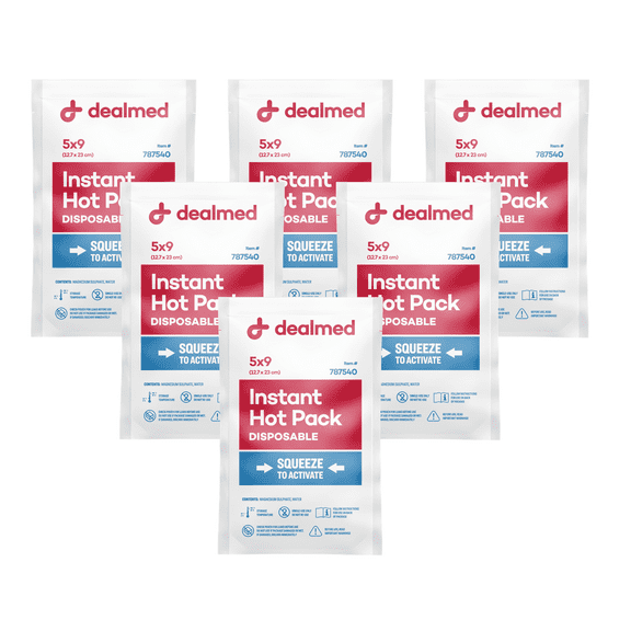 Dealmed 5” x 9” Instant Hot Packs for Emergency Heat Therapy & Pain Relief, Disposable (Pack of 6)