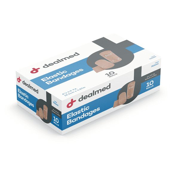 Dealmed Elastic Bandage Wrap 6" with Clip Closure, Stretched Compression (10 Rolls/Box)