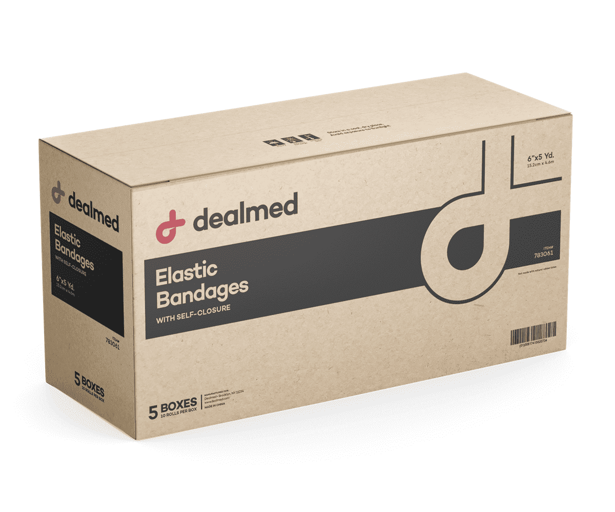 Dealmed 6" Elastic Bandage Wrap with Self-Closure, Comfort Compression Roll, 5 Yards Stretched (Case of 50)