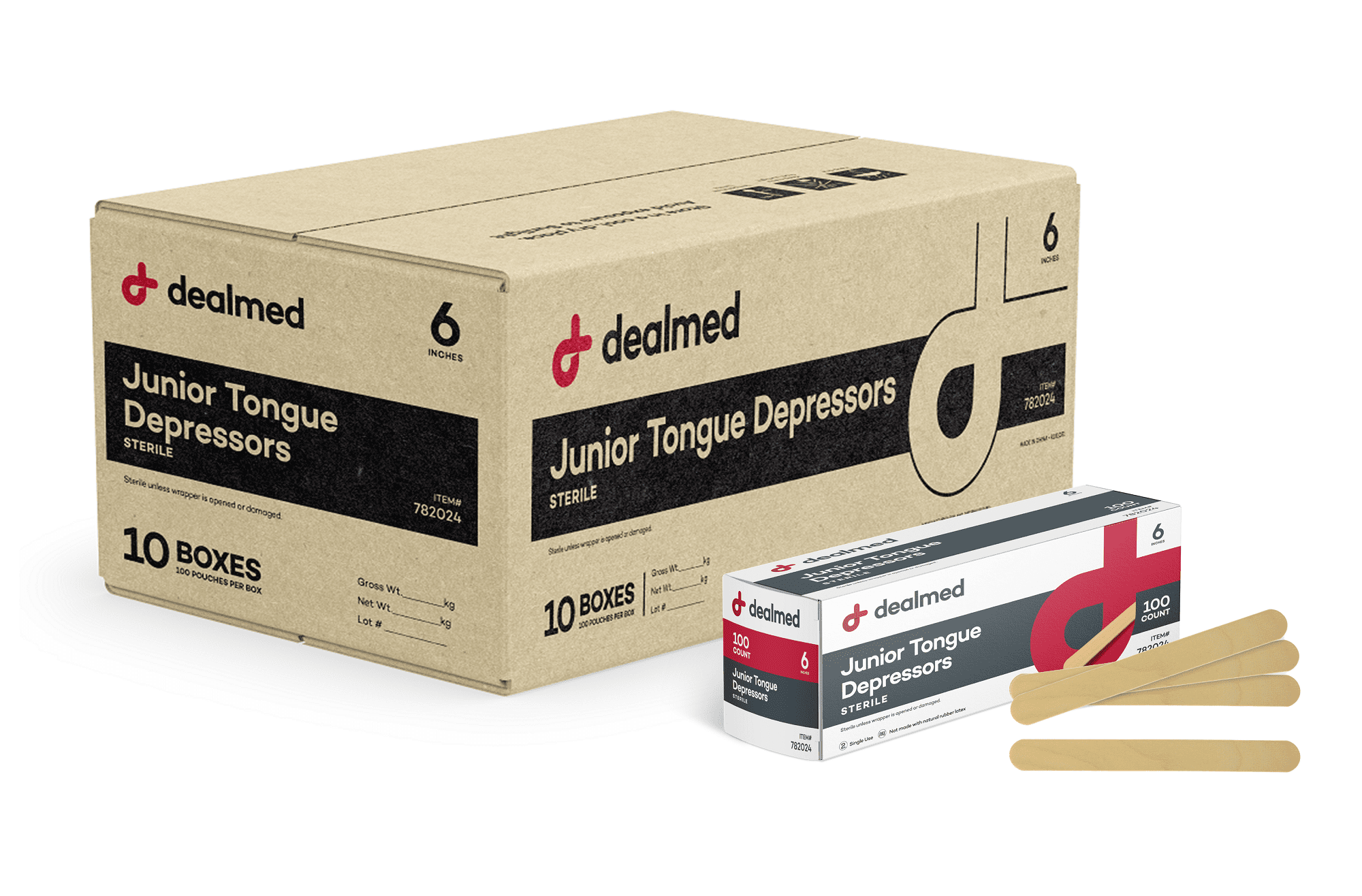 Dealmed 6” Junior Tongue Depressors 1000 Sterile Wood Tongue