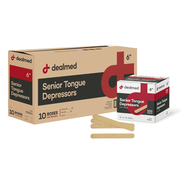 Dealmed 6" Senior Tongue Depressors - Non-Sterile, Unwrapped for Medical Practice, Crafts, Emergency First Aid Kits and More (5000/Case)