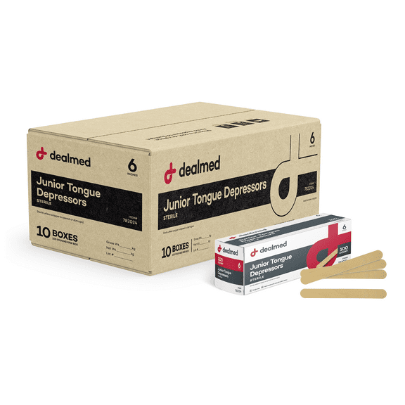 Dealmed 6" Senior Tongue Depressors  - Sterile, Individually Wrapped for Medical Practice, Crafts, Emergency First Aid Kits and More (1000/Case)