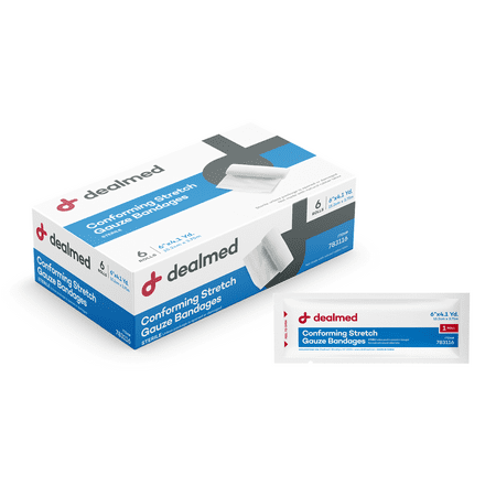 Dealmed 6" Sterile Conforming Stretch Gauze Bandages, 4.1 Yards Stretched Gauze Rolls, Wound Care Product, Box of 6