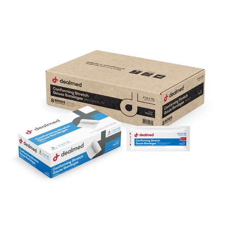 Dealmed 6" Sterile Conforming Stretch Gauze Bandages, 4.1 Yards Stretched Gauze Rolls, Wound Care Product, Case of 48
