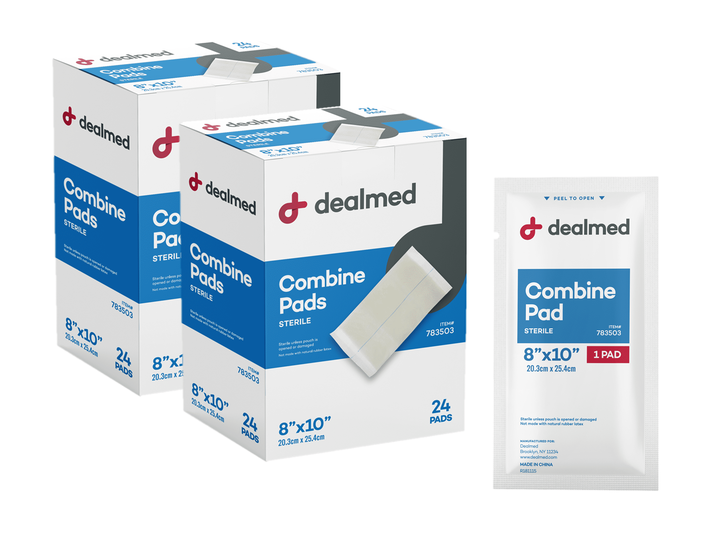 Dealmed Abdominal Combine Pads | Individually Wrapped, Absorbent, Latex-Free, Non Adherent | Abdominal Pads for Wound Care, Drainage, First Aid Kit | Sterile ABD Pads 8x10 in | 24/Box (Pack of 2)