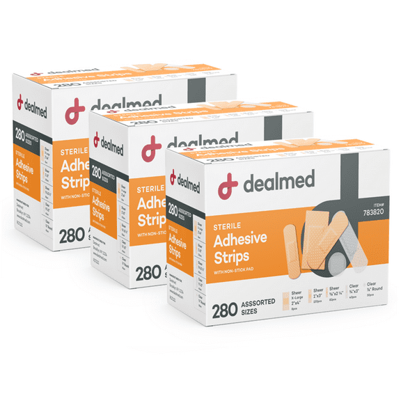 Dealmed Adhesive Bandage Assorted Variety Pack, Non-Stick Bandage Strips, Sterile, Minor Wounds, 280 Count (Pack of 3)