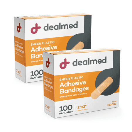 Dealmed Adhesive Bandages, Sheer, 1" x 3", 100 Count (2 Pack)