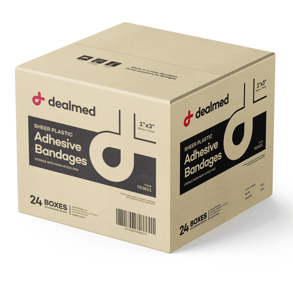 Dealmed Adhesive Bandages, Sheer, 1" x 3", 100 Count (24 Pack)