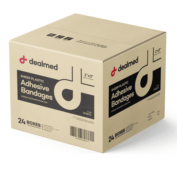 Dealmed Adhesive Bandages, Sheer, 1" x 3", 100 Count (24 Pack)