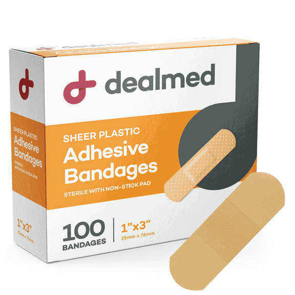 Dealmed Adhesive Bandages, Sheer, 1" x 3", 100 Count (1 Pack)