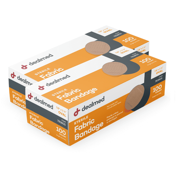 Dealmed Oval Fabric Adhesive Bandages, Non-Stick Pad for Minor Wounds, 7/8" x 1.25", 100 ct. (2 PK)