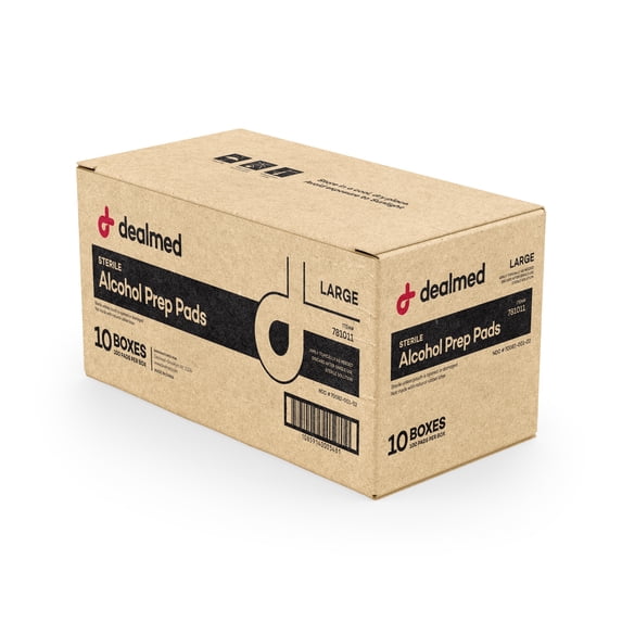 Dealmed Alcohol Prep Pads â€“ Large Size, Latex-Free, Gamma Sterilized Wound Care Products for a First Aid and Medical Facilities, 100 Count (Case of 10)