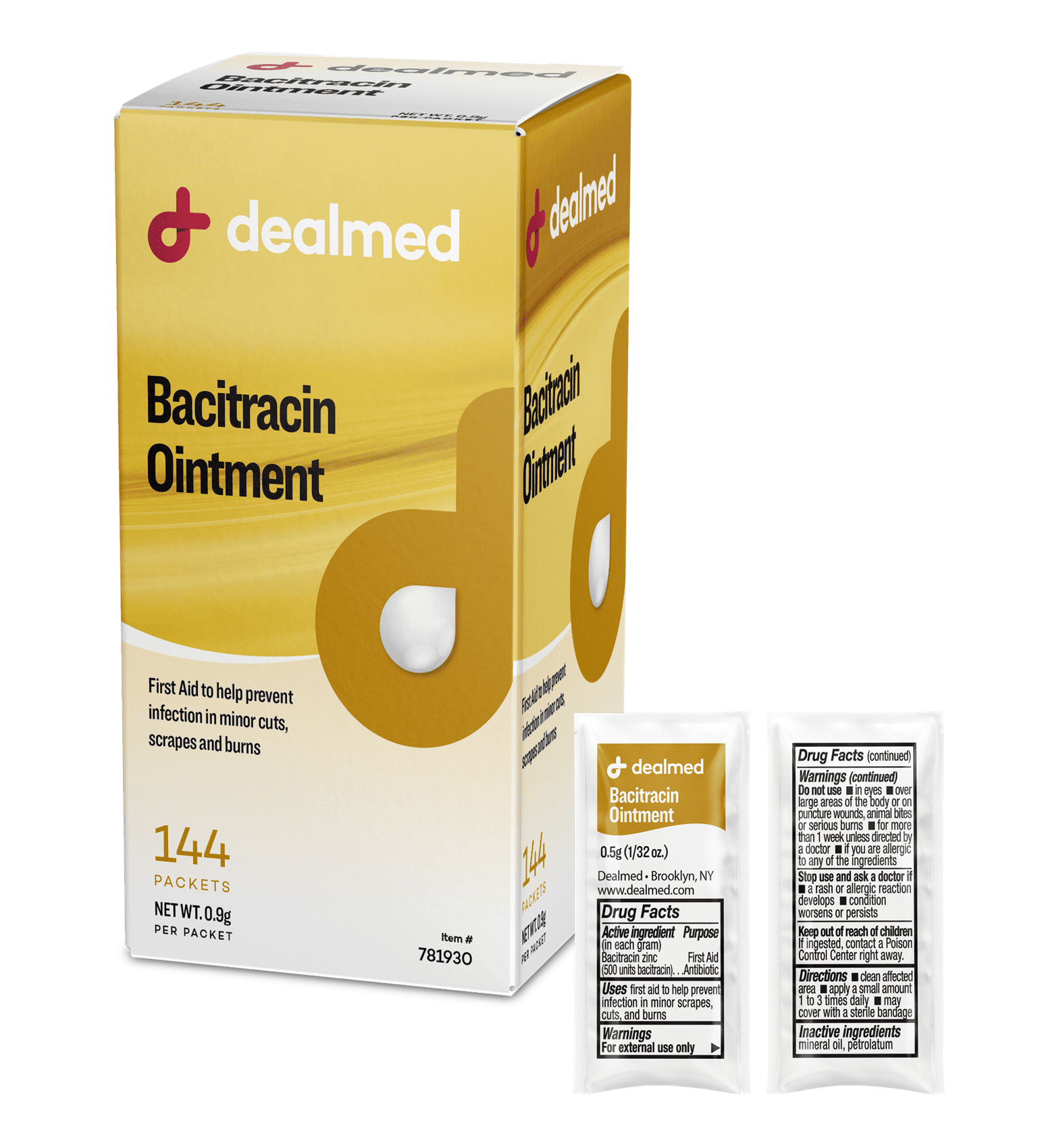 Dealmed Bacitracin Ointment Made in the USA 0.9 gm foil, First Aid
