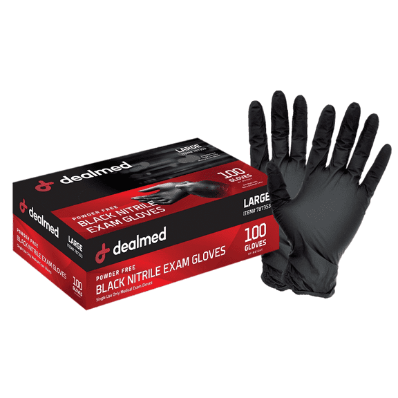 Dealmed Medical Exam Gloves 100 Count Black Large Nitrile Gloves, Disposable, Non-Irritating and Latex Free Gloves, Multi-Purpose Use for a First Aid Kit and Medical Facilities