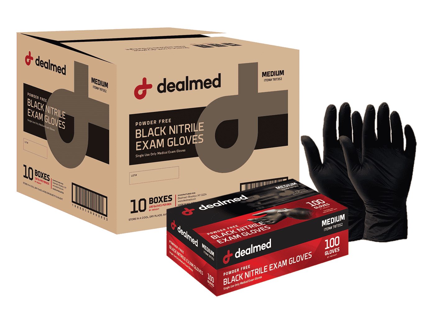 Dealmed Nitrile Exam Gloves, Black – 100 Count Disposable, Non-Irritating, Latex Free, Multi-Purpose for First Aid and Medical Facilities (Medium, Case of 10)