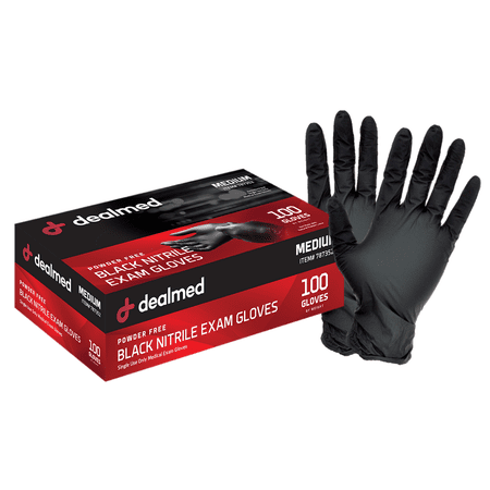 Dealmed Nitrile Exam Gloves, Black – 100 Count Disposable, Non-Irritating, Latex Free, Multi-Purpose for First Aid and Medical Facilities (Medium, Pack of 1)