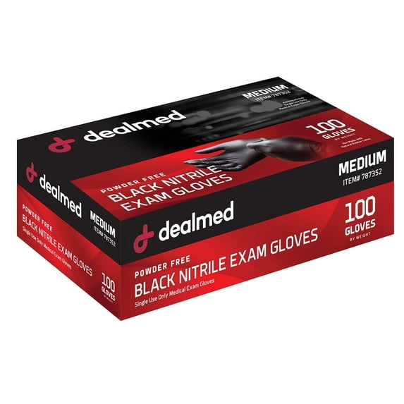 Dealmed Nitrile Exam Gloves, Black – 100 Count Disposable, Non-Irritating, Latex Free, Multi-Purpose for First Aid and Medical Facilities (Medium, Pack of 1)