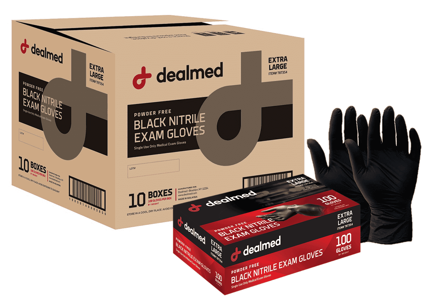 Dealmed Nitrile Exam Gloves, Black – 100 Count Disposable, Non-Irritating, Latex Free, Multi-Purpose for First Aid and Medical Facilities (X-Large, Case of 10)
